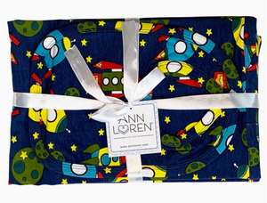 AnnLoren Baby Toddler Boy Space Ship Blanket & Bib Gift Set 2 Pc Knit Cotton