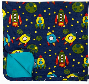 AnnLoren Baby Toddler Boy Space Ship Blanket & Bib Gift Set 2 Pc Knit Cotton