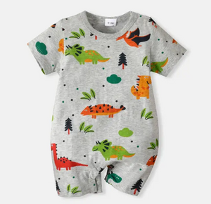 PatPat- Boys Grey Dinosaur Shortsleeve Romper