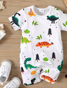 PatPat- Boys Grey Dinosaur Shortsleeve Romper