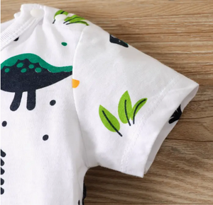 PatPat- Boys Grey Dinosaur Shortsleeve Romper