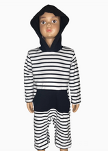 Load image into Gallery viewer, AnnLoren Baby Boys Black &amp; White Striped Hoodie Romper Cotton Long Sleeve
