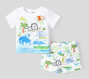 PatPat 2PCS Baby Boy Animal Pattern T-Shirt & Short Set