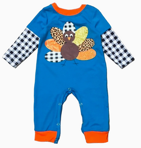 AnnLoren Boys Long Sleeve Thanksgiving Turkey Baby Toddler Romper