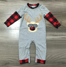 Load image into Gallery viewer, AnnLoren Baby Boys Unisex Holiday Christmas Reindeer Plaid Cotton Romper
