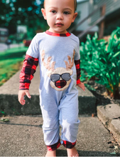 Load image into Gallery viewer, AnnLoren Baby Boys Unisex Holiday Christmas Reindeer Plaid Cotton Romper
